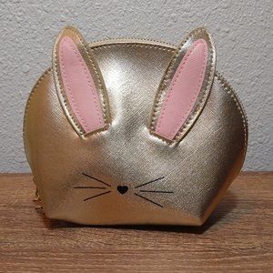 Too Faced gold bunny cosmetic bag